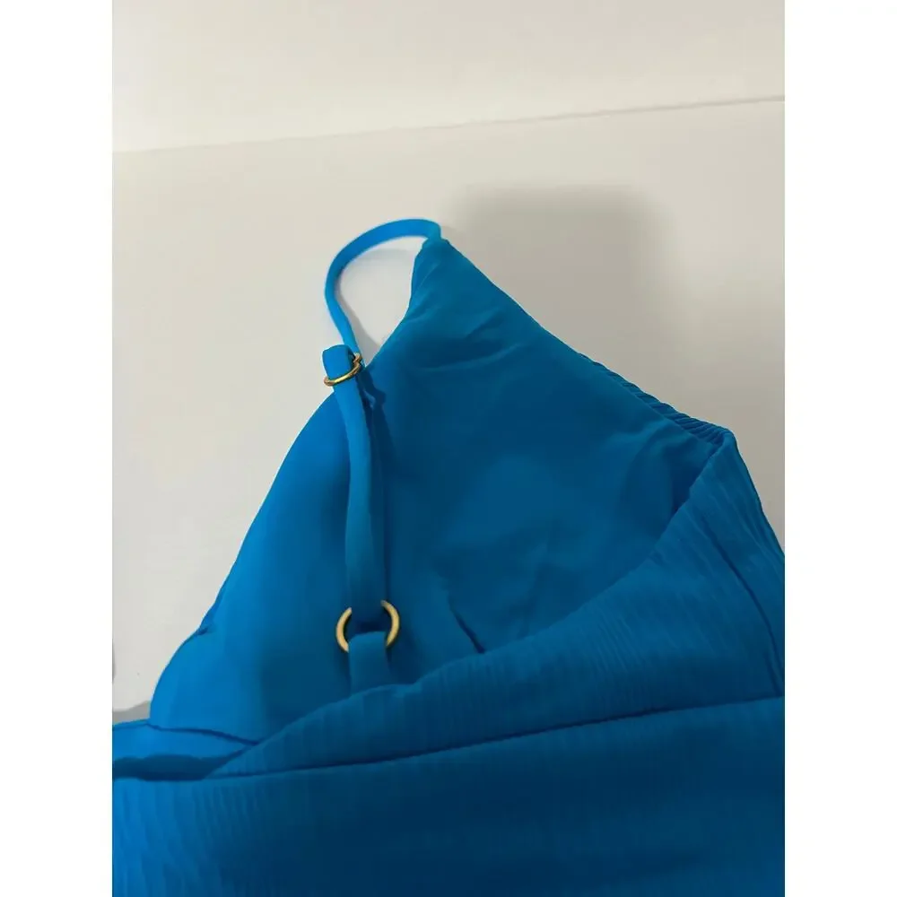 NWT L*Space Women's Ribbed Pointelle Winnie Bikini Swim Top Electric Blue SZ XL